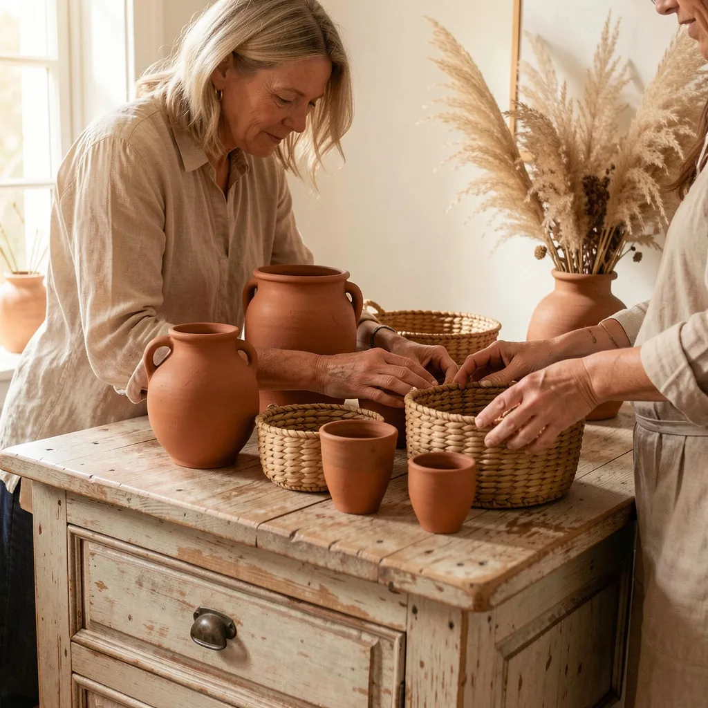Dining space with terracotta